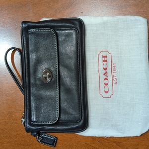 Black leather Coach wristlet